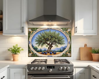 Olive Tree Tile Mural Kitchen Backsplash Mediterranean Wall Decor Italian Landscape Ceramic Tile