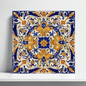 Italian Faenza Tile - Floral Ceramic Majolica Wall Art for Mediterranean Kitchen Backsplash, Home Decor, Italian  Bathroom, Shower,Sink Tile