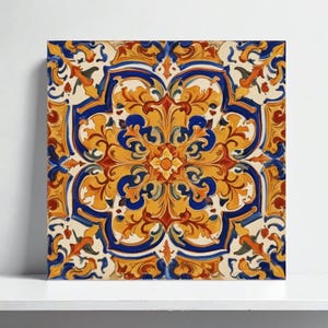 Caltagirone Sicilian Majolica Tile – Italian Ceramic Wall Art Print for Mediterranean Kitchen Backsplash, Shower, Bathroom, Restaurant Decor