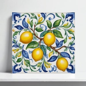 Amalfi Lemon Ceramic Tile – Italian Majolica Backsplash, Mediterranean Kitchen Decor, Bathroom,Shower Wall Art, Fireplace Tile, Lemon Accent
