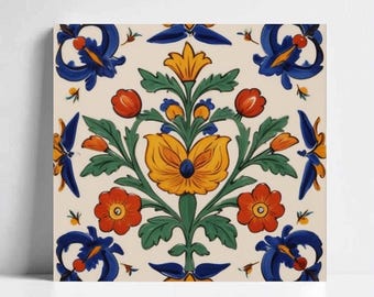 Płytki majolikowe włoskie – Deruta Floral Ceramic Wall Art