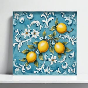 Italian Amalfi Lemon Wall Tile –Majolica Ceramic Tile for Lemon Backsplash, Mediterranean Kitchen Decor,Bathroom Accent, Sink Splashback Art