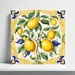 Italian Amalfi Lemon Ceramic Tile - Mediterranean Backsplash - Italian Kitchen or Bathroom Decor,Amalfi Tile with Lemons, Fireplace Majolica