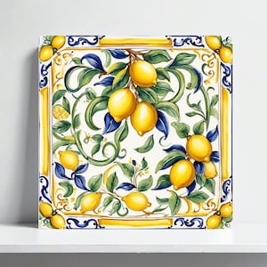 Amalfi Coast Tile Wall Art Ceramic Mediterranean Backsplash, Italian Bathroom Accent, Shower or Italian Majolica Fireplace, Lemon Home Decor