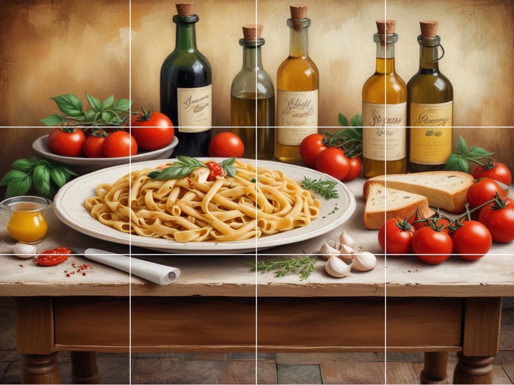 Italian Food Tile Mural Backsplash – Mediterranean Kitchen Wall Art ...