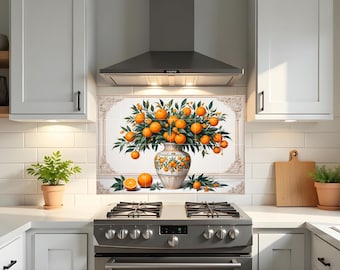 Italiaanse sinaasappelcitrus tegel muurschildering | Majolica vaas keuken backsplash botanische kunst