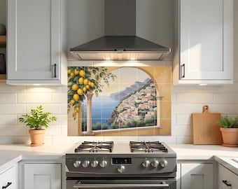 Amalfi Coast Lemon Tile Mural – Italian Window View, Kitchen Backsplash
