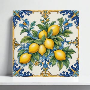 Lemon Wall Tile – Amalfi Ceramic Tile for Lemon Backsplash, Mediterranean Bathroom Decor, Italian Kitchen Wall Accent, Majolica Home Decor