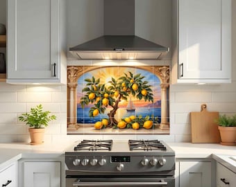 Italian Lemon Ceramic Tile Mural: Amalfi Coast Kitchen Backsplash