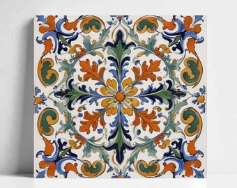 Azulejo cerámico floral Deruta: arte mural de mayólica italiana