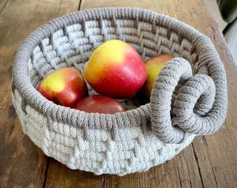 Handmade Linen Coiled Rope Basket Bowl – Mocha Trim