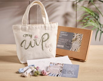 Beginners Embroidered Project Bag Kit, Make it Yourself Embroidered Project Bag, Craft Kit
