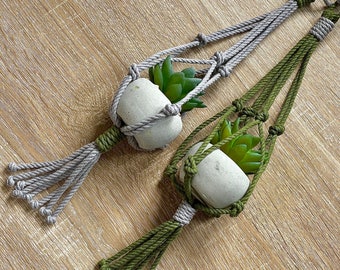 Macrame Mini Plant Hanger with potted faux succulent