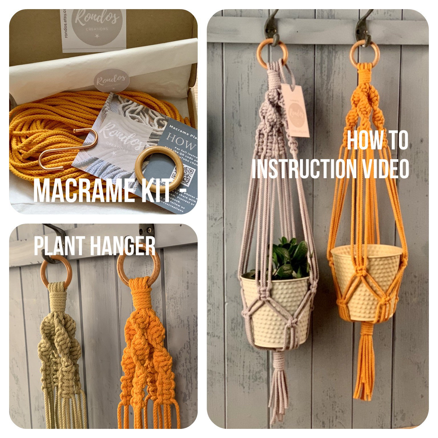 DIY Macrame Kit for Adults Beginners, 4 Macrame Plant Hanger Kit