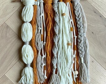 Textured Yarn Wall Hanging, Autumn Boho Macrame, Nordic Style