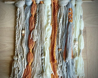 Boho Macrame Wall Hanging, Neutrals & Mustard, Nordic Style