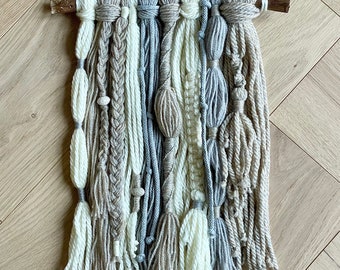 Fringed Macrame Wall Hanging, Neutral Boho Decor