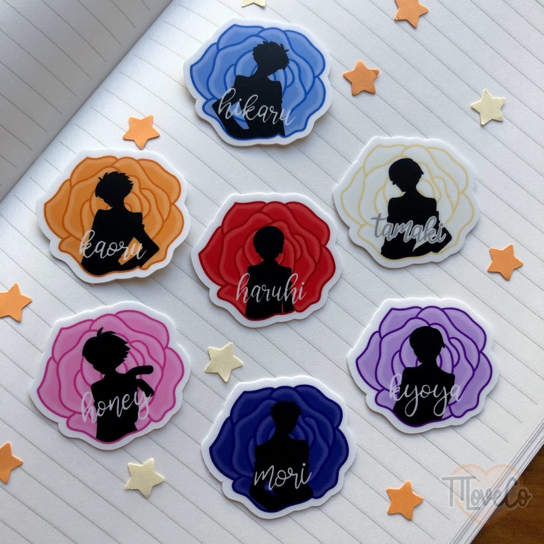kawaii Host Club Rose Silhouette Sticker Set anime senpai journal stickers | journal ohshc stationary