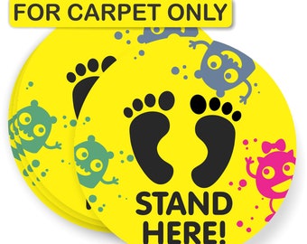 Kids Floor Safety Signs 10 Pack Carpet | Anti-Slip 6 Feet Distance Markers for Schools Classrooms