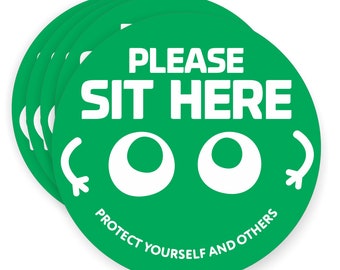 Sit Here Seat Marker Stickers 20 Pack | Anti-Slip Floor Safety Decals Classroom School Kids