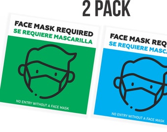 Face Mask Required Sign Window Stickers 2 Pack | Door Decal Business Entry Safety Notice