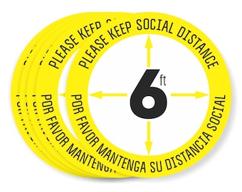 Anti-Slip Floor Safety Signs 10 Pack | 6 Feet Distance Markers Workplace School Retail