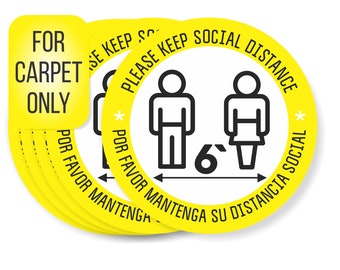 Anti-Slip Floor Safety Signs 10 Pack Carpet | 6 Feet Distance Markers Workplace School Retail