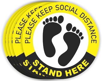 Social Distancing Floor Signs 10 Pack | 6 Feet Anti-Slip Safety Decals Hard Floor Warehouse School