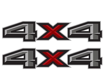 May include: Two sets of 4x4 decals with a red X in the middle. The numbers are gray with a silver outline. The decals are perfect for adding a touch of style to your vehicle.