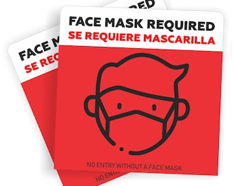 Face Mask Required Sign Window Stickers 2 Pack | Door Decal Business Entry Safety Notice