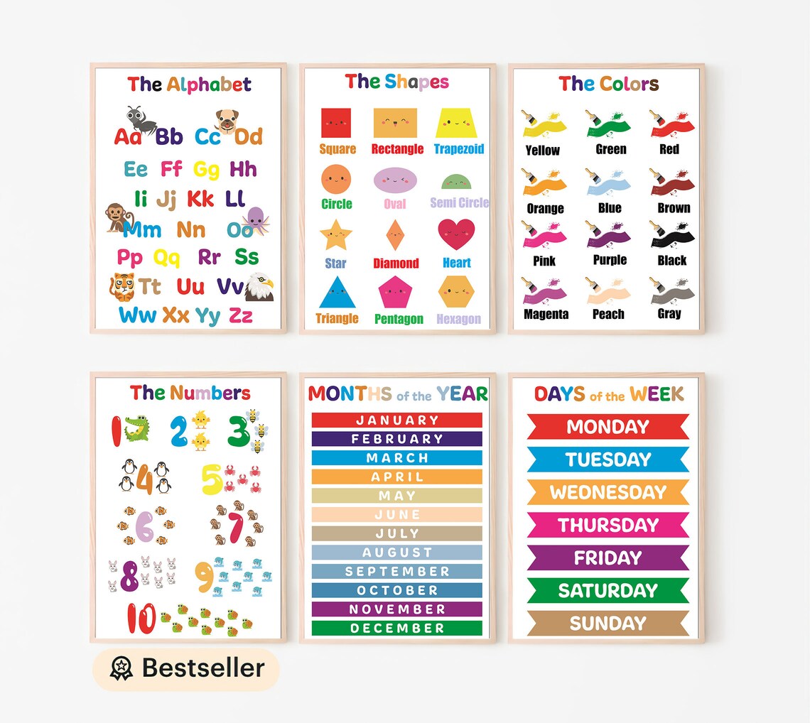 Educational Prints Set of 6 Preschool Posters Classroom | Etsy