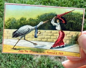 Funny Feminist Pro Choice Sticker – “And the Villain Still Pursues Her” Stork Baby Meme - Vintage Style Sticker