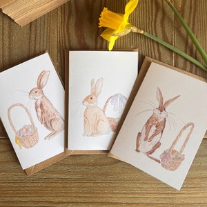 Lot de 3 cartes de Pâques assorties | illustrée de lapin de Pâques | de Pâques à l'aquarelle | Carte illustrée printanière
