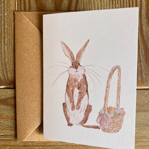 Lapin de Pâques | Joyeuses Pâques | Panier de Pâques | Carte d'illustration aquarelle