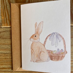 Lapin de Pâques | Joyeuses Pâques | Panier de Pâques | Carte d'illustration aquarelle