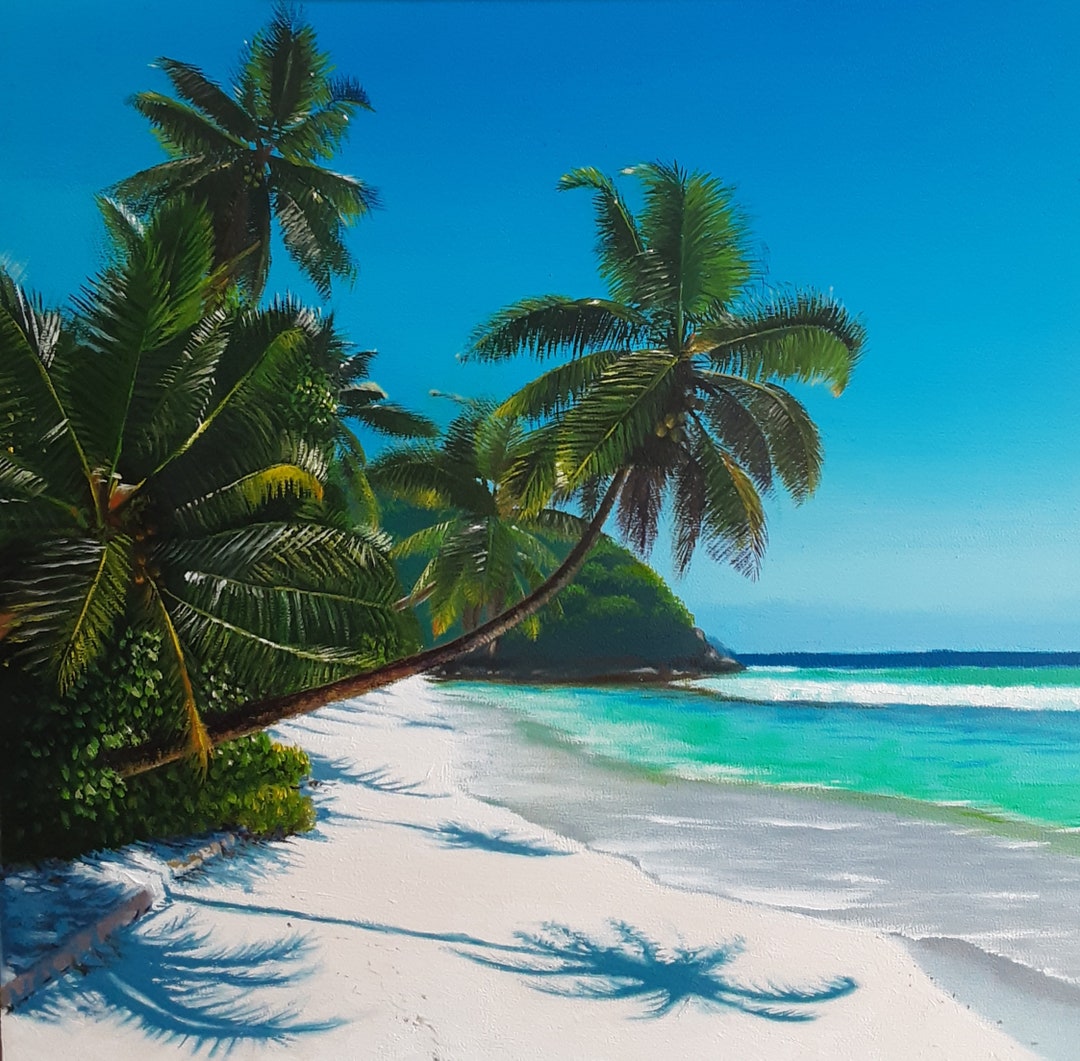 Tropical Beach Oil Painting on Stretched Canvas - Etsy