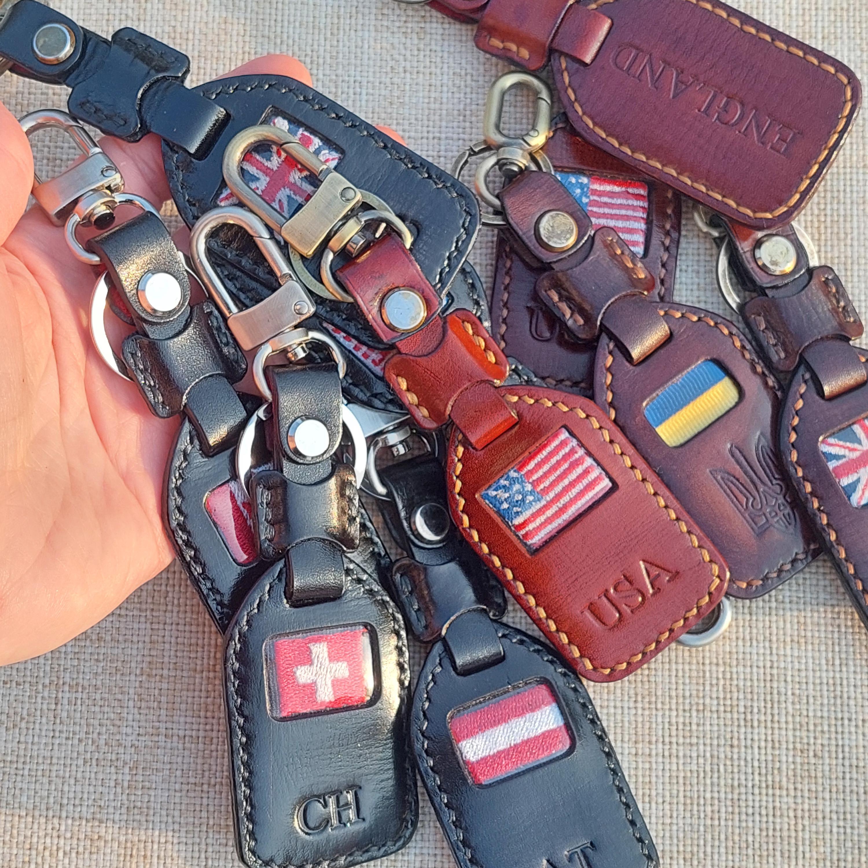 Custom Name Keychain Personalized Leather Keychain With Country Flag ...