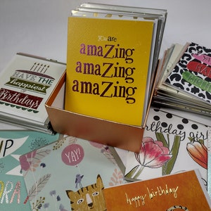 60-delig bulkassortiment met verjaardagswenskaarten en gelegenheden Baby, jubileum, bedankt, bruiloft, beterschap, geluk, opbergdoos