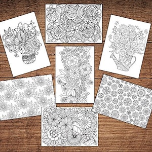12 cartes de voeux florales vierges à colorier pour adultes