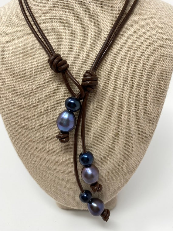 Leather and Pearl 2-way Necklace - Etsy