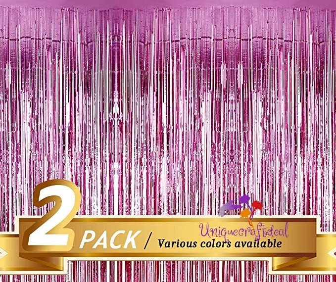2 Pack Pink Fringe Curtain Metallic Tinsel Foil Fringe Etsy
