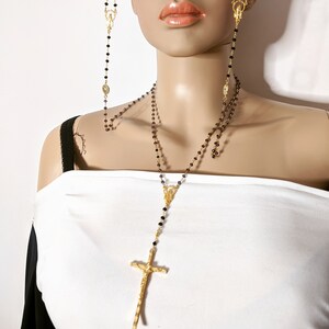 JESUS LOVE - Rosary Necklace Cross Religious Gold