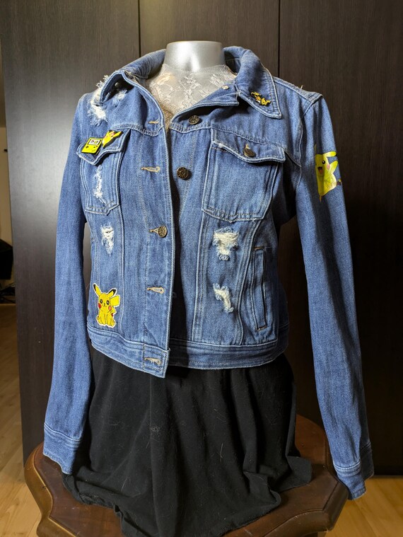 Pokemon Denim Upcycled Jacket Pikachu Distressed - Etsy