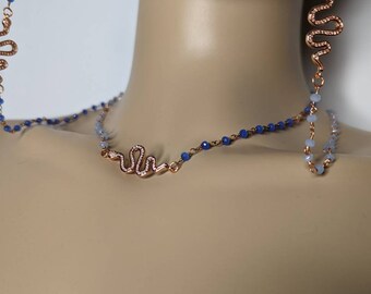 JESUS LOVE - Rosary Necklace Snake rosegold/blue