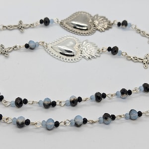 JESUS LOVE - Rosary Glasses Chain Cross Sacred heqrt  Blue/black