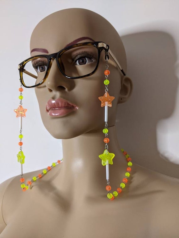 Kawaii Rosary Glasses Chains Lollipop Star Orange/yellow Neon 