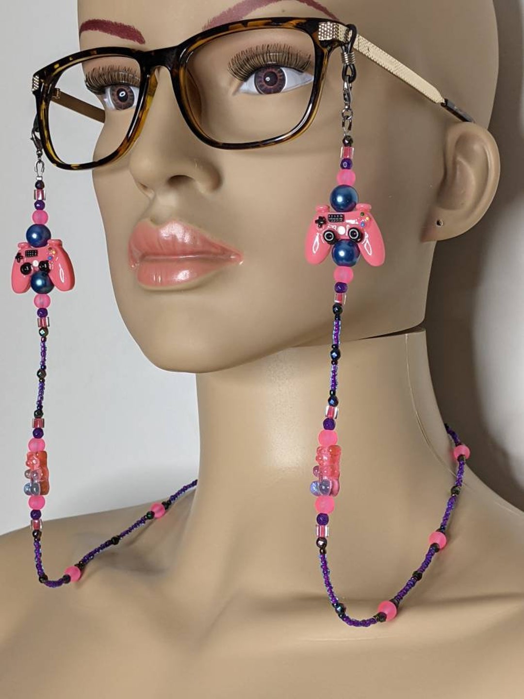 Kawaii Glasses Chains controllers/gummy bears pastel pink blue