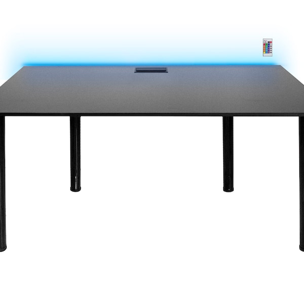 Gaming desk PRO LED, Computer desk, Table, aluminium grommet for cables