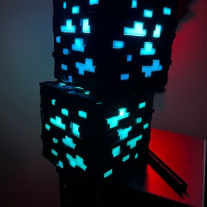 3D printed minecraft ore block desk lamp- rechargeable battery powered 16 color LED desk lamp- night light, office light, mood light- decor