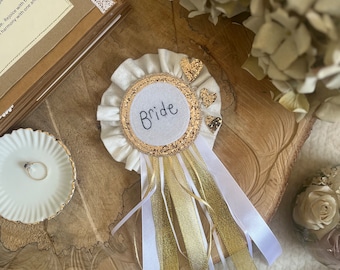 Large Personalised Wedding Rosette. Bride to be, bride, bridesmaid, maid of honour, bride squad